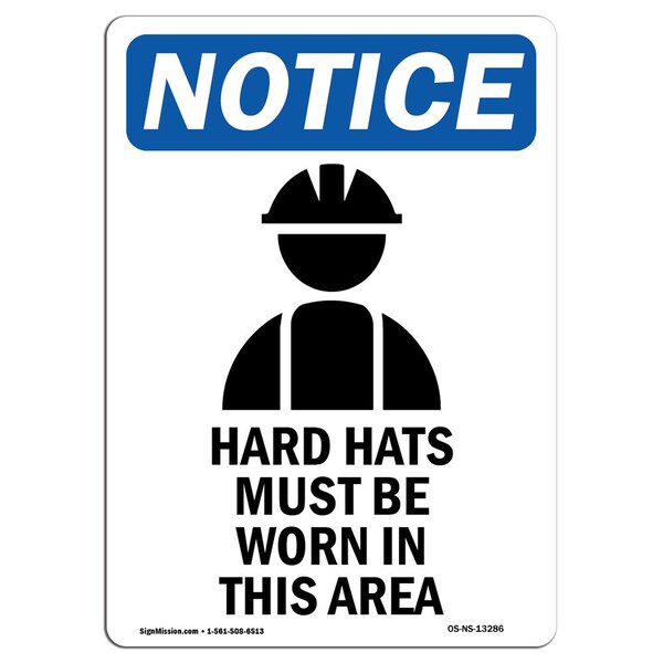 OSHA Sign, Hard Hats Must Be With Symbol, 5in X 3.5in Decal, 10PK, 3.5" W, 5" H, Portrait, PK10